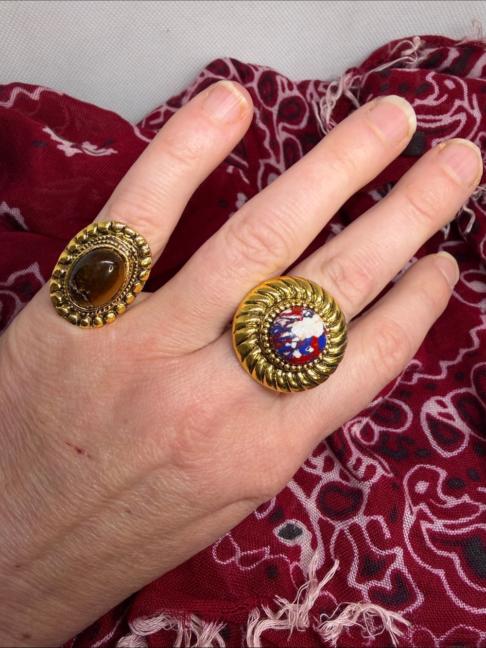 Natural Mosaic Jasper & Tigers Eye Southwestern Ring Set desert market boho